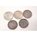 Four Morgan Head United States of America silver one dollars, all dated 1921, one San Francisco