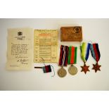A collection of four WWII unmounted medals, with bar awarded to Mr A Roberts, 981457, comprising