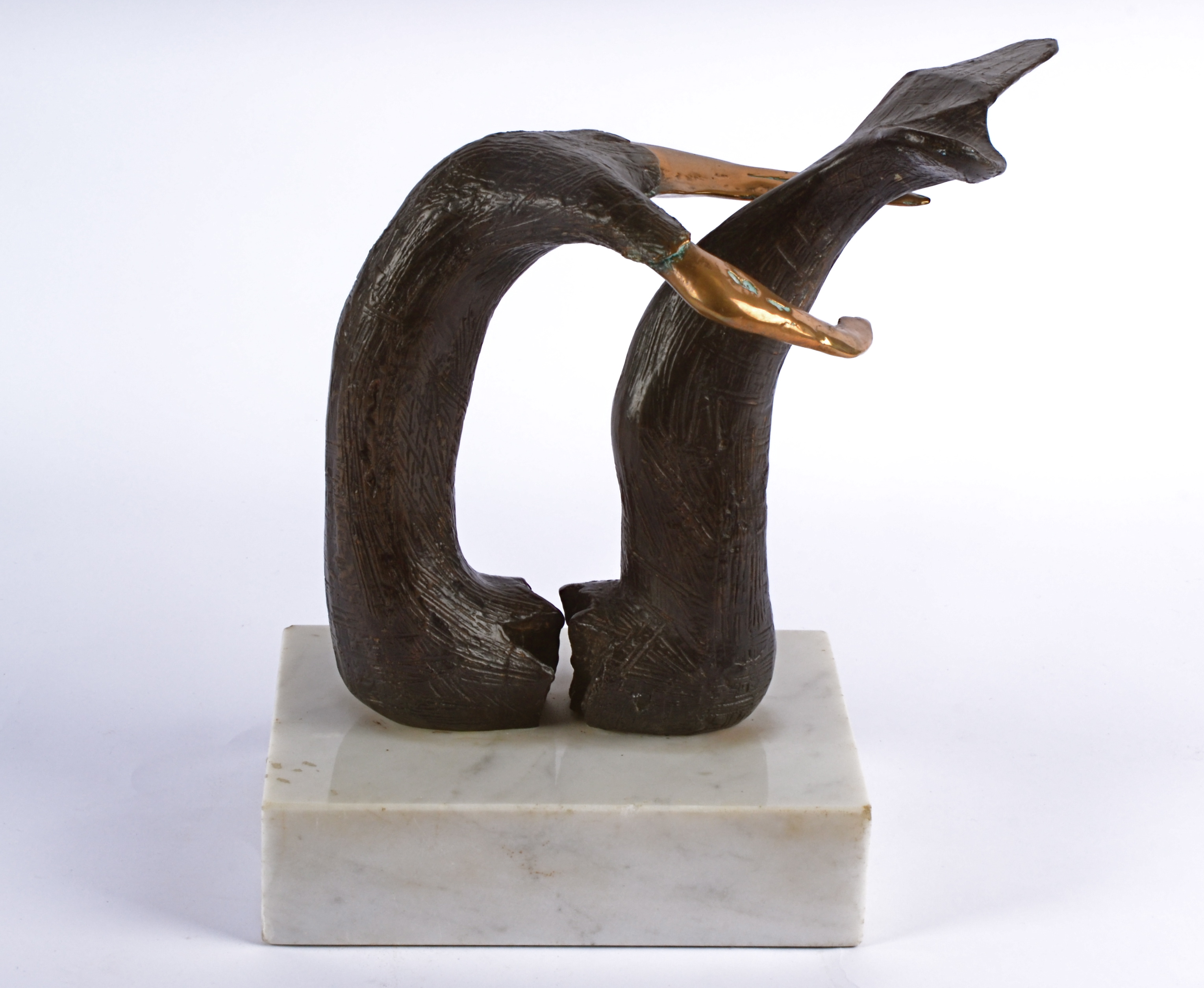 Eli Ilan (1928-1982) abstract bronze maquette, on a white marble plinth base, untitled, 1976, signed