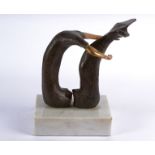 Eli Ilan (1928-1982) abstract bronze maquette, on a white marble plinth base, untitled, 1976, signed