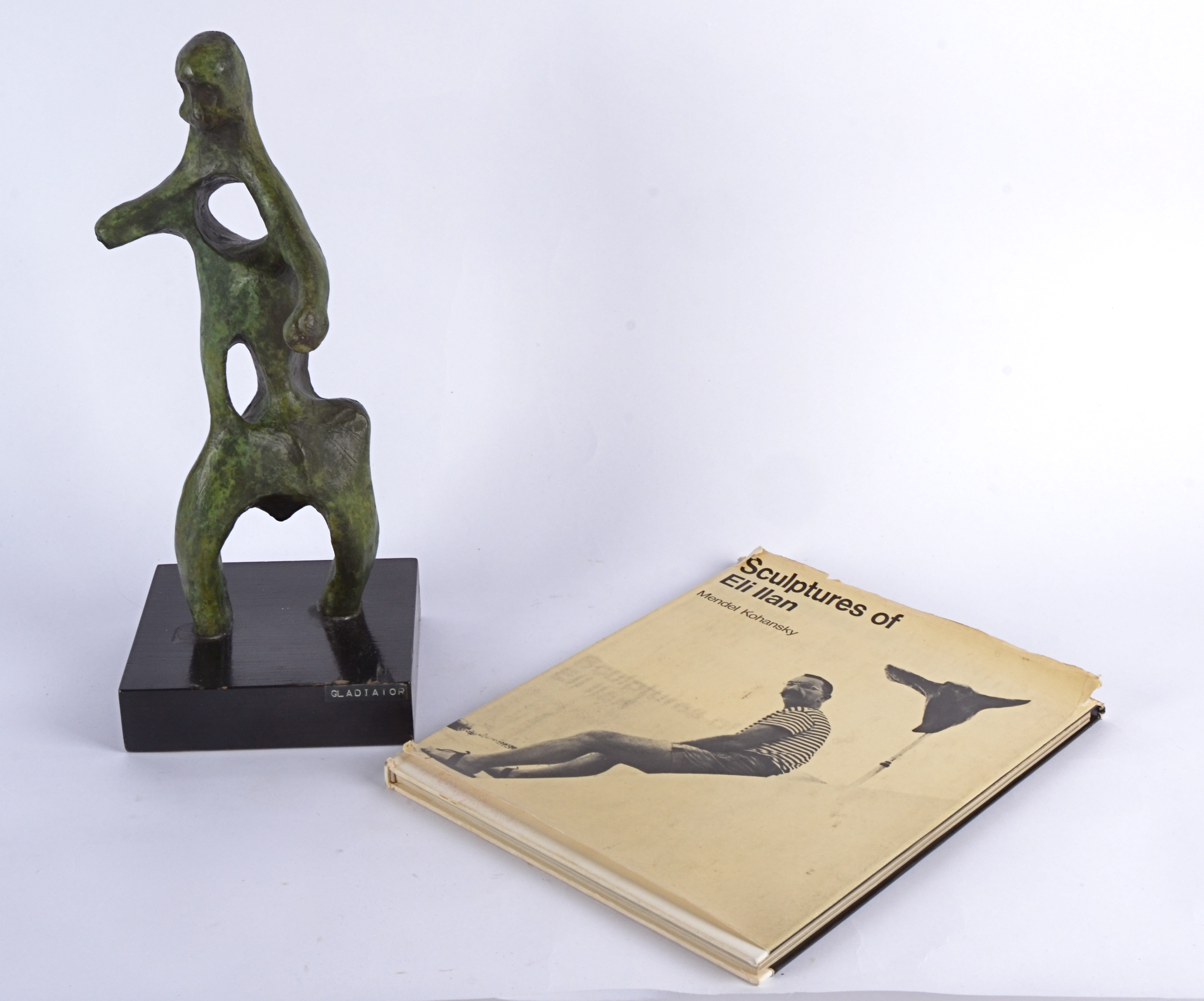 Eli Ilan (1928-1982) 'Gladiator' bronze maquette, mounted on a square wooden base with a plaque, - Image 2 of 9