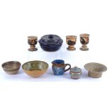 A selection of studio pottery including a Grindon stoneware bowl, a Molkman pottery bowl with glazed