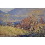 William Hoggatt, oil on card, Autumn in a Manx glen, 25cm x 35.5cm