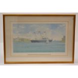 Roxley Bet 1990, watercolour print, HMY Britannia, 22.5cm x 41cm, framed and glazed