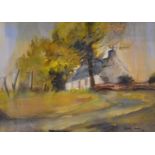 Shirley Cross, 20th Century, watercolour on paper, white cottage in woodland, signed and dated 84,