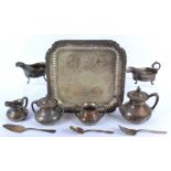 A collection of silver plate and metal ware, including a large early 20th Century square tray with