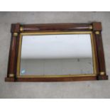 19th Century rosewood overmantel mirror, of landscape form, the frame with classical columns to