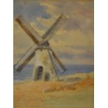 20th Century watercolour on paper, windmill on a coast, indistinctly signed Evelyn …... Lower