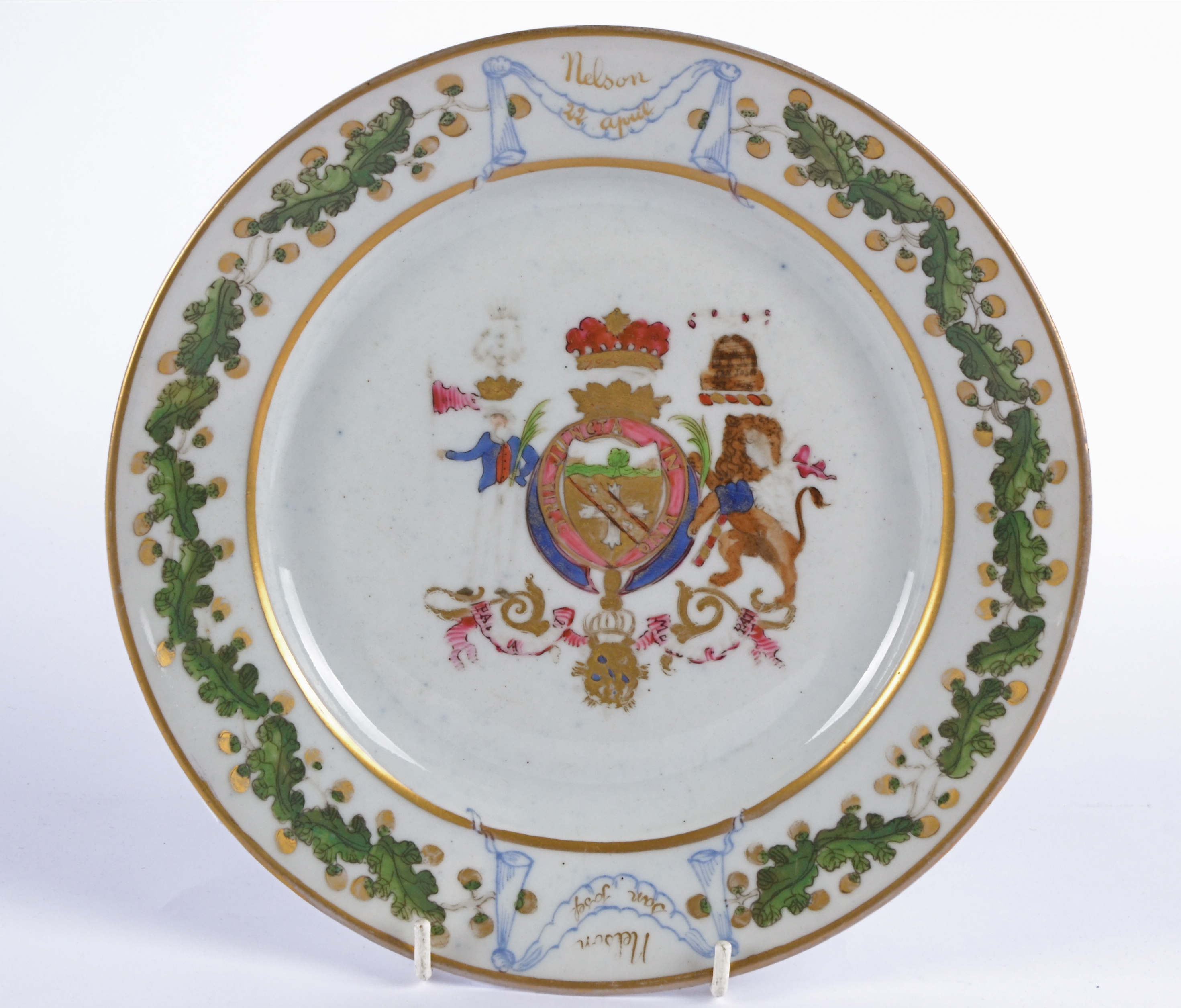 A late 19th Century Samson French armorial style porcelain plate with a design based upon the