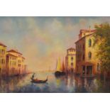 After Antoine Bouvard, pair of oil on board, Evening in Venice, signed Le Vescont 1993, 50.5cm x