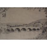 Winifred Francis (British 1915-2009), pencil drawing on paper, Builth Wells Bridge, 21cm x 30cm