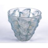 A Rene Lalique 'Mosaic' pattern opalescent vase, with moulded opalescent leaf decoration, marked '