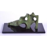 Eli Ilan (1928-1982) bronze sculpture of an abstract reclining figure, on a black plinth base,