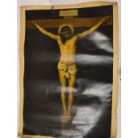 Print of Christ on the Cross, layed down on canvas after the original by Velasquez, 73cm x 53cm