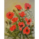 Nora Hardy Jackson, late 20th Century, two oil on board and a watercolour study of poppies,