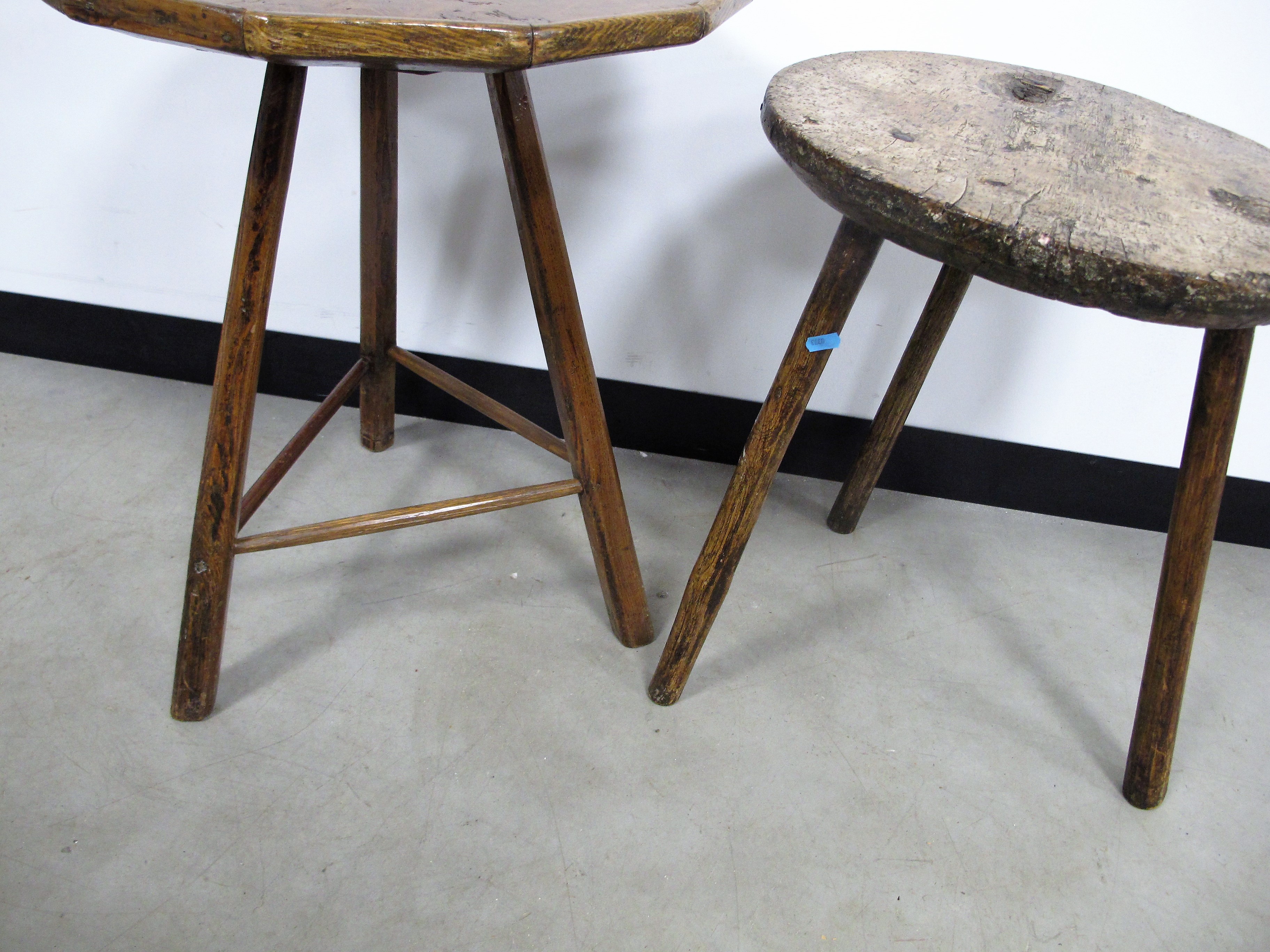 Two antique Cricket tables, one with a octagonal elm top the other from a fruitwood, 52cm x 66cm and - Image 3 of 8