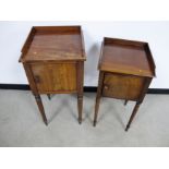 Two 19th Century mahogany pot cupboards, both with gallery tops and a single cupboard, raised on