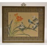 Early 20th Century, Chinese, two still life studies painted on silk, exotic flowers and birds,