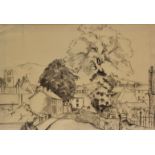 Winifred Francis (British 1915-2009), pencil on apper, Church Lane, Builth Wells, 28cm x 38cm Tear