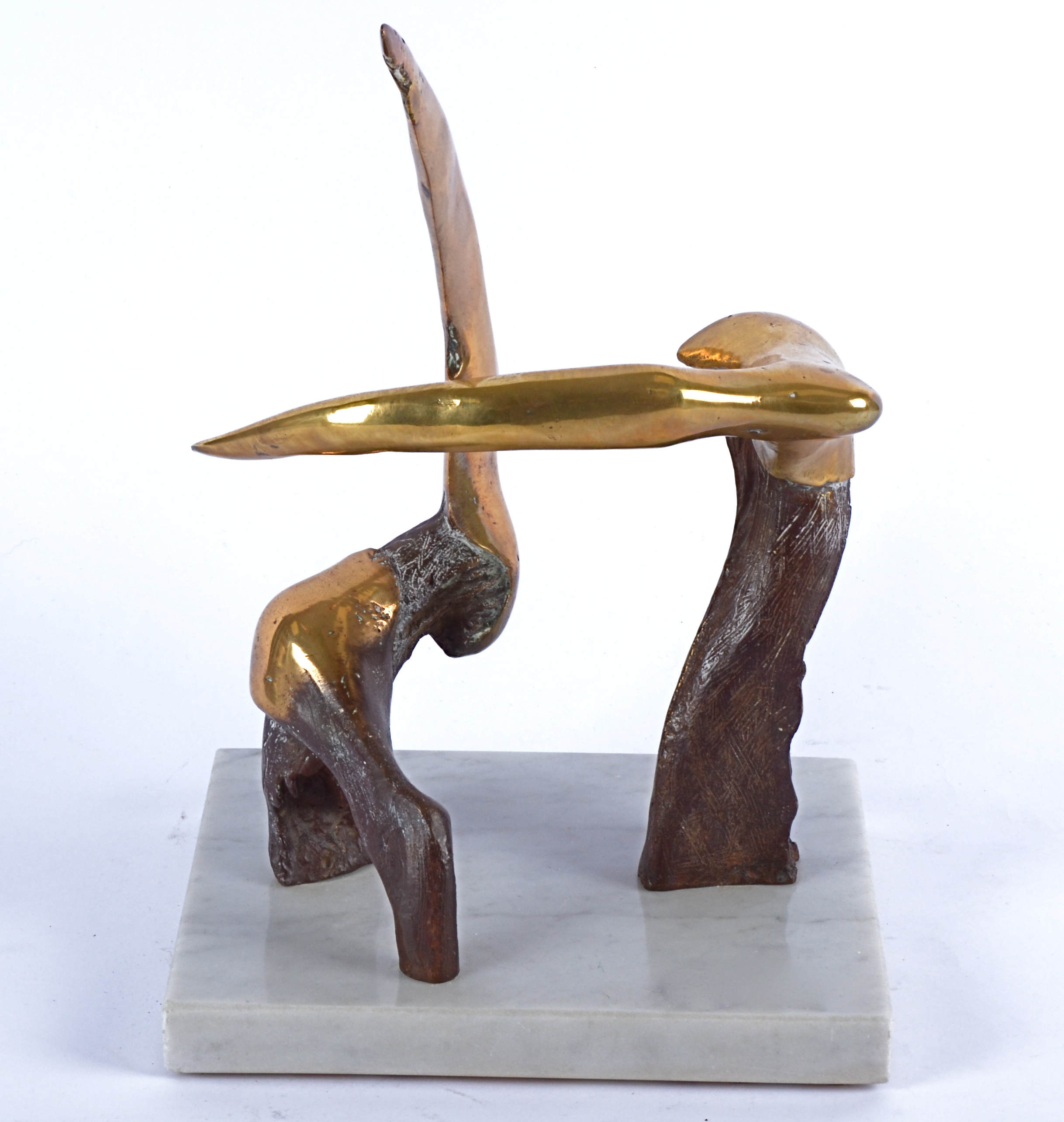 Eli Ilan (1928-1982) 'Confrontation I' bronze maquette, on a white marble plinth base, 1973,