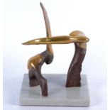 Eli Ilan (1928-1982) 'Confrontation I' bronze maquette, on a white marble plinth base, 1973,