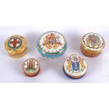 Five commemorative lidded pots, ceramic and tinplate examples, from 'The Royal Collection', Crummles