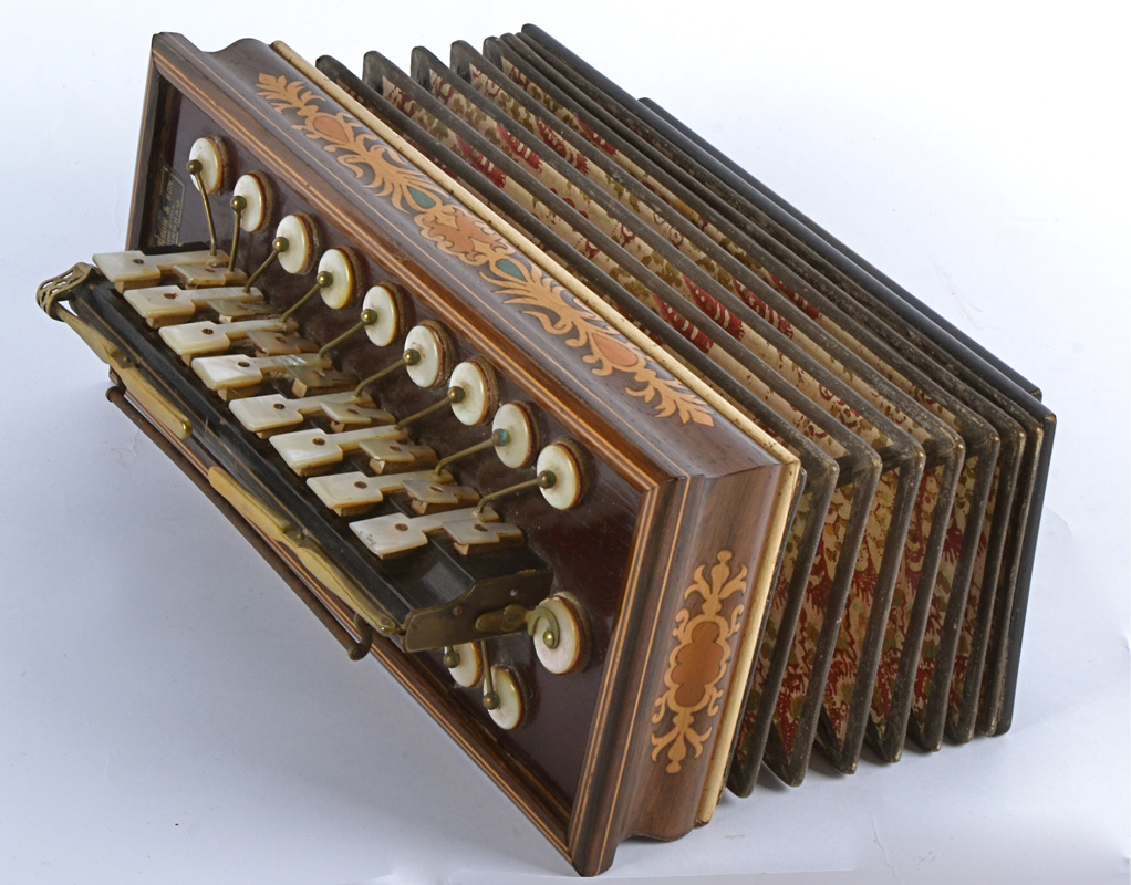 A 19th Century French inlaid rosewood accordian flutina, with brass and mother of pearl keys, - Image 2 of 3