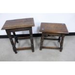 Two early 20th Century oak joint stools, both with moulded tops and raised on turned supports (2)