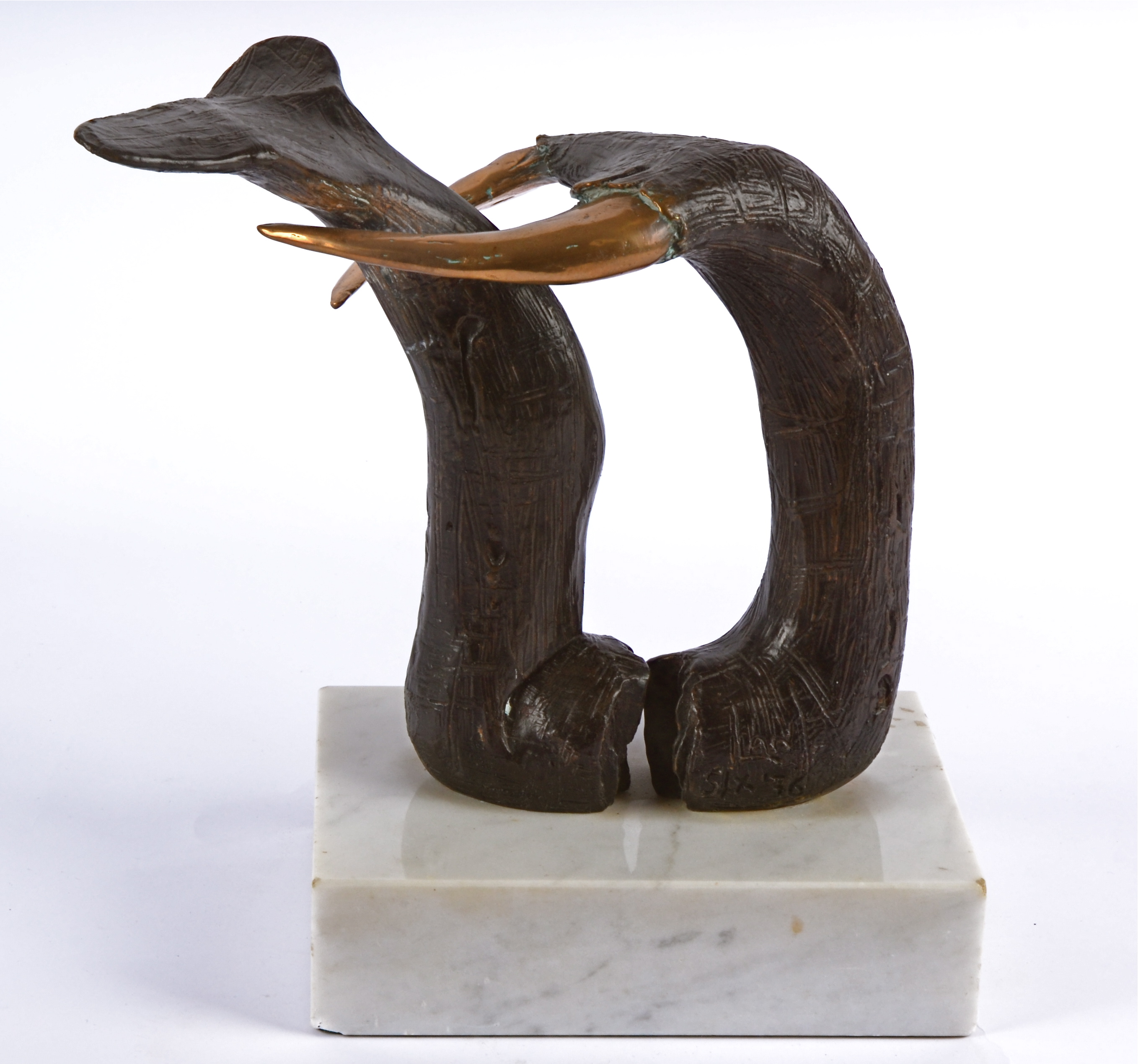 Eli Ilan (1928-1982) abstract bronze maquette, on a white marble plinth base, untitled, 1976, signed - Image 4 of 9
