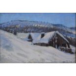 Sigvard Hansen (1859-1938), oil on canvas, Cabin in the Snow, signed and dated 29 lower right,