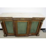 A Regency rosewood credenza, breakfront, marble top, frieze decorated with gilt metal mounts above