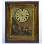 A late 19th Century American Ansonia wall clock, cream dial with Roman numerals, mounted on a