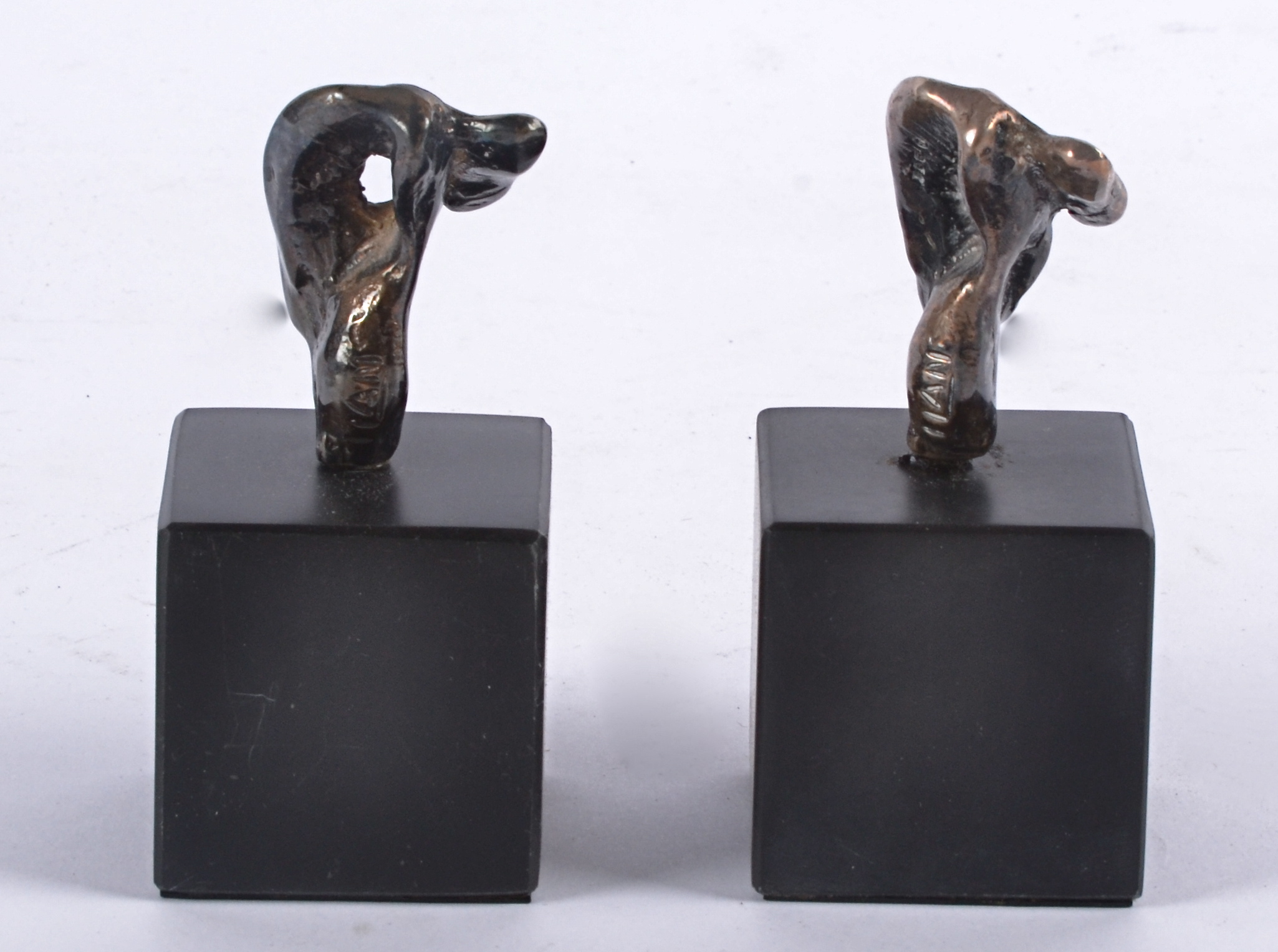 Two Eli Ilan (1928-1982) abstract silver sculptures, on black plinth bases, later recasting, - Image 4 of 9