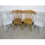 Four contemporary lathe back kitchen chairs, two finished grey the others natural (4)