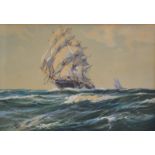 W Knox, watercolour and gouache, 'Red Jacket', White Star Clipper at Sea, signed and dated lower