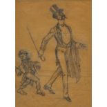 Early 20th Century English School, graphite on buff paper, Edwardian gentleman and young mimick,