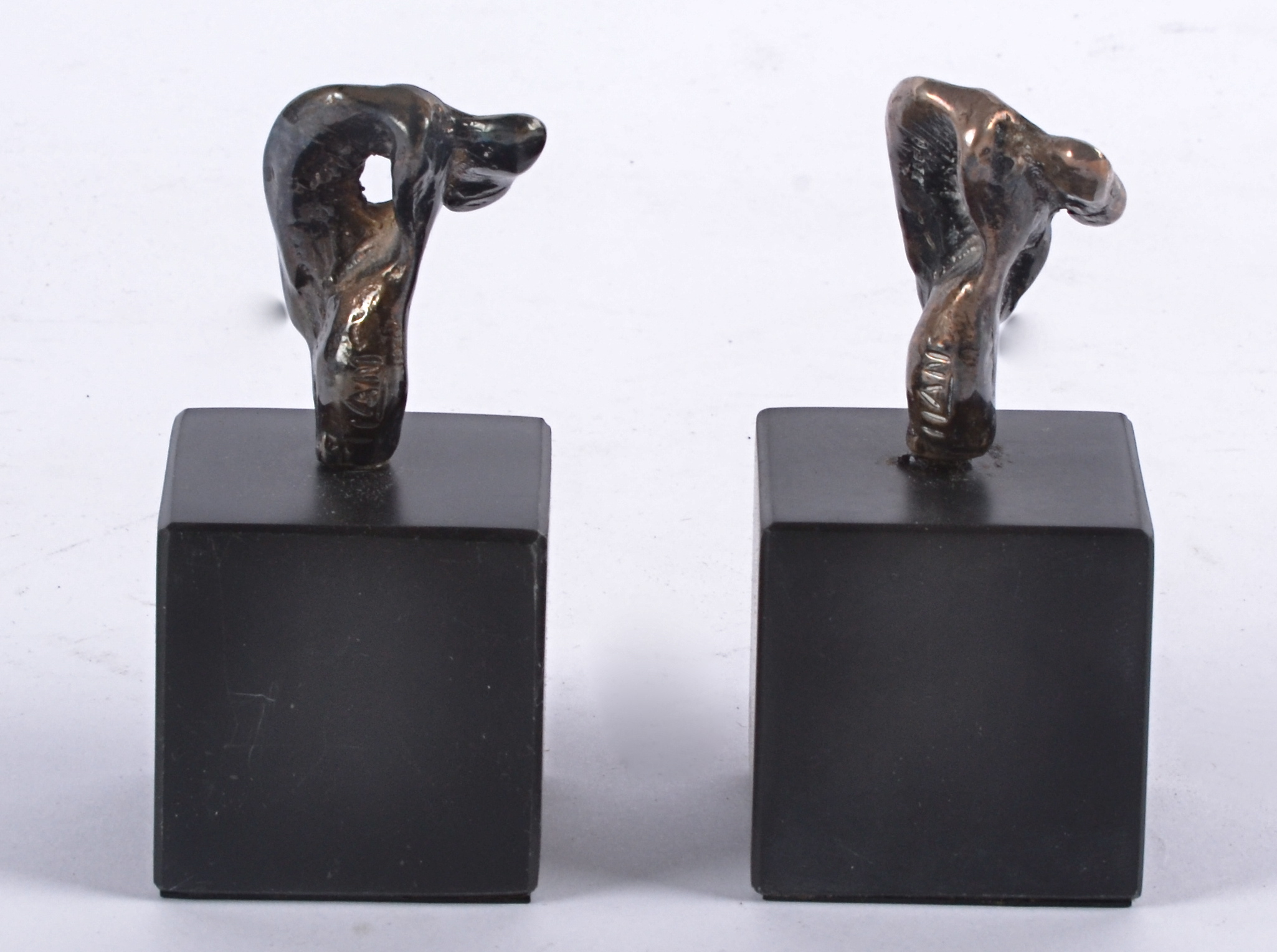 Two Eli Ilan (1928-1982) abstract silver sculptures, on black plinth bases, later recasting, - Image 5 of 9