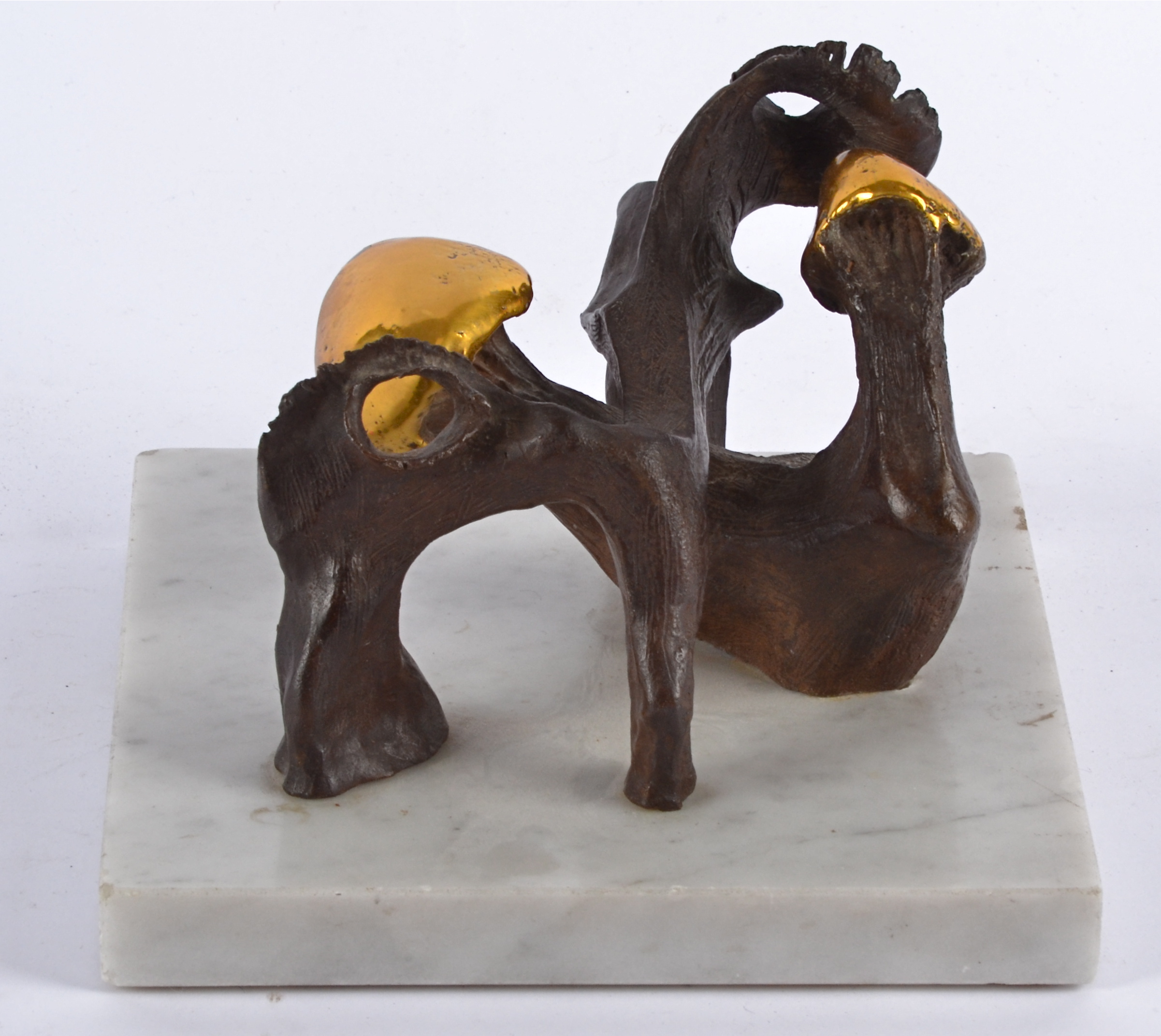 Eli Ilan (1928-1982) 'Two Piece-Pierced I' bronze maquette, on a white marble plinth base, 1972, - Image 5 of 9