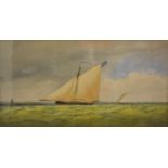 Charles Taylor Junior (FL 1841-1883), watercolour, clipper sailing down estuary, 40cm x 76cm