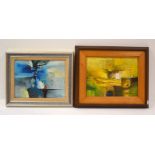 20th Century oil on canvas, two abstract studies signed lower right, 23cm x 30cm, framed (2)