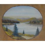 20th Century, pair of Rhinel and views painted on panel forming tea trays, 24cm x 34cm (2)