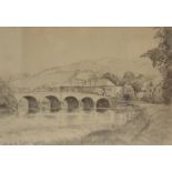 Winifred Francis (British 1915-2009), pencil on paper, the River Wye at Builth Wells, signed lower