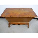 19th Century continental fruitwood dough bin, slide off top, dovetail body, shaped apron, raised