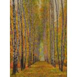 Greek School, 20th Century, oil on canvas, Autumnal Avenue of Trees, signed lower right with