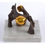 Eli Ilan (1928-1982) 'Two Piece-Pierced I' bronze maquette, on a white marble plinth base, 1972,