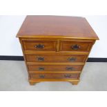 Contemporary yew wood chest, of two short over three long drawers, raised on bracket feet, 62cm x
