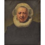 After Rembrandt Van Rijn, European School, 19th Century, portrait of woman wearing lace cap and