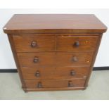 A Victorian mahogany veneered chest, of two short over three long drawers, rounded corners including