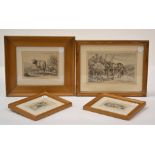 Early 19th Century pair of etchings, dated 1813 of sheep, 6cm x 11cm with two larger etchings of
