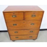 A 19th Century mahogany two section campaign chest, of two short and three long drawers, brass inset